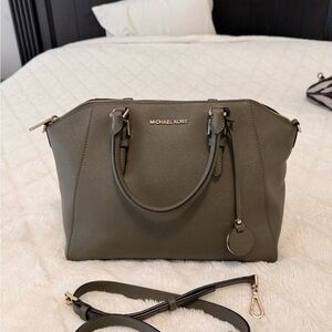 Michael Kors Green Satchel with Gold Accents and Detachable Strap